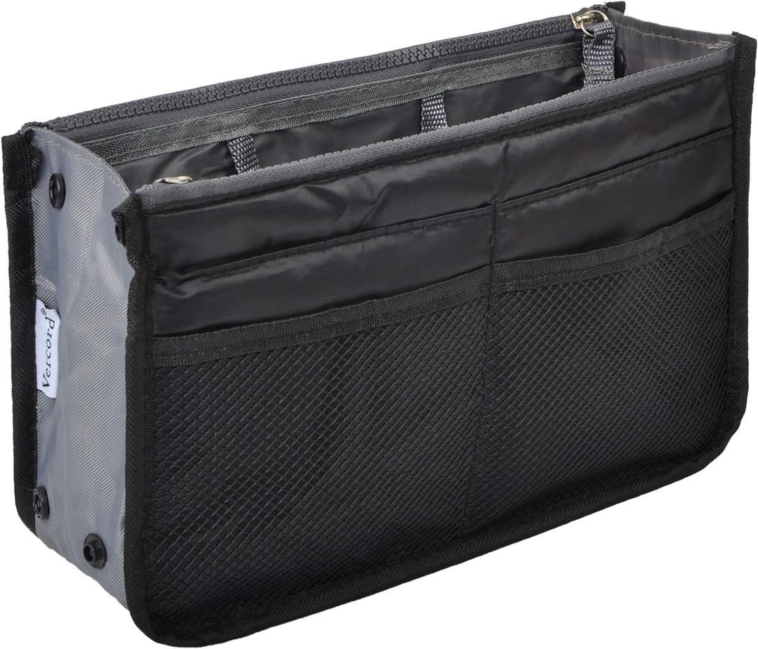 Vercord Purse Organizer Insert for Handbags Bag Organizers Inside Tote Pocketbook Women Nurse Nylon 13 Pockets Black Large (Large, Black)