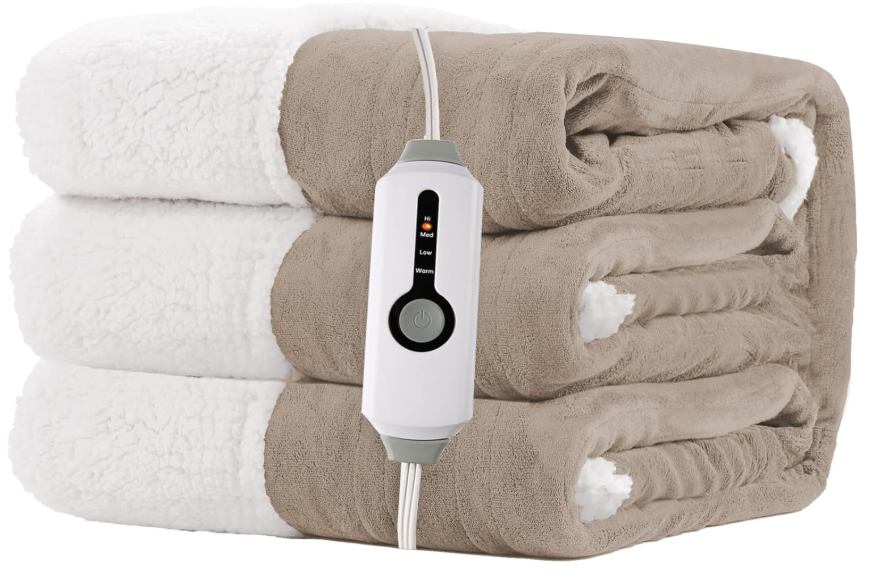RALYSUN Electric Heated Blanket Full Size 72"x84"  DualSided with Microplush & Sherpa Fabric, 4 Heat Settings & 10 Hours Auto Off, Machine Washable  Light Brown