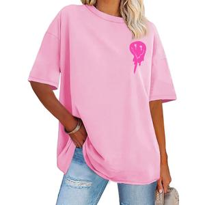 Womens Oversized Tshirt Graphic Tees Crew Neck Summer Short Sleeve Loose Fit Tops (XX-Large, A-letter Print Pink)