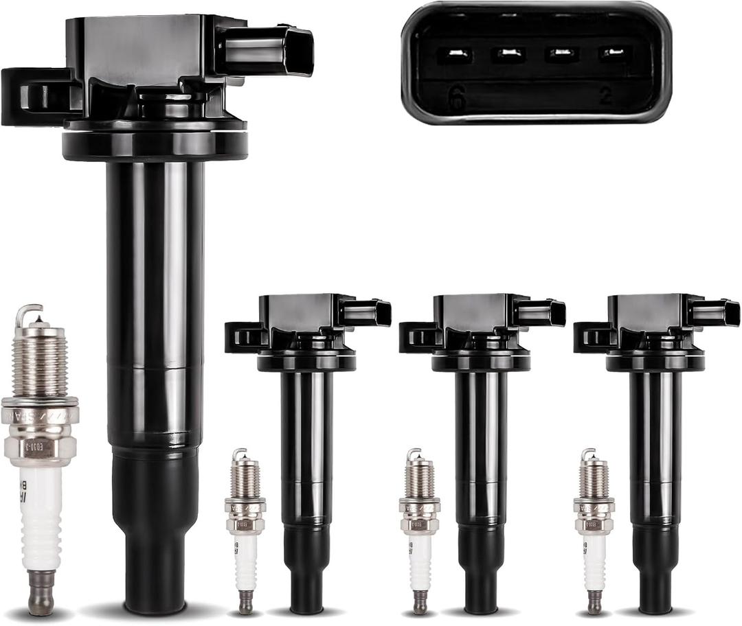 UF316 Ignition Coil Pack Set of 4 and 7090 Iridium Spark Plugs Fit for 1.5L L4 Prius 2001-2009, Prius C 2012-2019, Yaris 2006-2018, Echo 2000-2005, 2004-2006 S-cion xA/xB, Replace C1304, 5C1293
