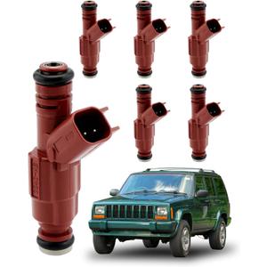 Fuel Injectors (6 PCS), 12 Holes, 4.0 3.9 3.8 3.7 3.0 L, Compatible with 1999-2007 Jeep Grand Cherokee/Laredo/Liberty/Wrangler, Ford Mustang/Focus/Escape, Dodge Dakota/Ram 1500, OE#0280156161, 63844