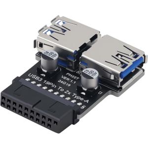 USB 3.0 Front Panel Header Splitter USB3.0 19/20Pin to Double USB A Motherboard Header Adapter 1 Female to 2 Female Front Connector Converter