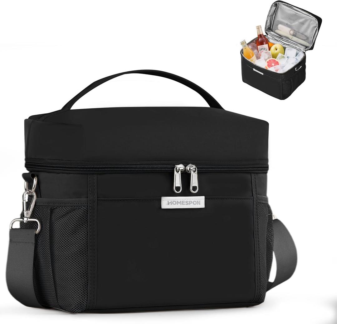 HOMESPON Lunch Box for Women Men - Insulated Lunch Bag Waterproof Lightweight Cooler Bag for Work, Picnic, Travel (Large, Black)