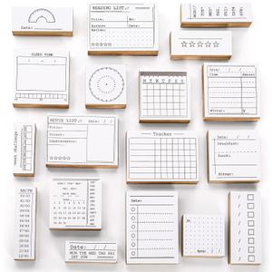 Tosnail 18 Pieces Wood Journal Stamps, Decorative Rubber Stamp Set, Calendar Planner Stamps, Scrapbook Stencils for to Do List, Tasks, Diary, Planner, Letters, Scrapbook, Cards, Crafts