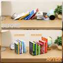 SUOXING 6 PCS Clear Acrylic Book Ends for Shelves Decorative,Invisible Book Stopper with Non-Slip Mats for Heavy Books,Small Acrylic Bookends for Home Office School Supplies and Kids Bookshelf