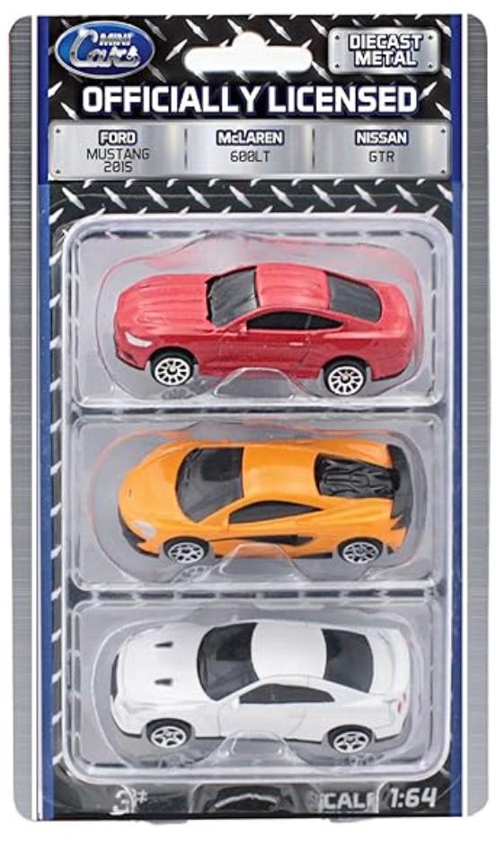 Mini Cars Diecast Metal Officially Licensed McLaren 600LT, Ford Mustang 2015, Nissan GT-R (R35)