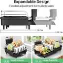 SAYZH Dish Drying Rack - Expandable Dish Rack for Kitchen Counter, Rust-Resistant Dish Drainer with Utensil Holder and Raised Guardrail, Kitchen Organizer for Cup and Bottle (Black)