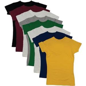 MISS POPULAR Girls' 8-Pack Super Soft Polycotton Short Sleeve Crew Neck T Shirts, Assorted Color Solid Tees Size 14-16
