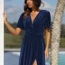Sissyaki Women's Retro V-Neck Velvet Maxi Dress Wedding Guest Formal Party Long Dresses (Blue, M)