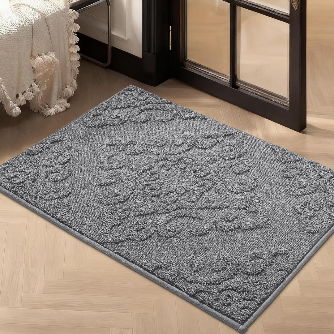 COSY HOMEER Door Mat 24x36,Absorbent Dirt Trapper Entryway Rugs,Non-Slip Welcome Mat,Washable Entry Rugs,Low Pile Doormat for Front Back Door,Wet Shoes & Paws,Grey