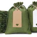 Tapleap Green Burlap Gift Bags with Drawstring - 30Pcs 5x7 Sacks for Wrapping Halloween Favors, DIY Craft, Body Butters, Souvenirs, For Small Business, Wedding, Customers (57in)