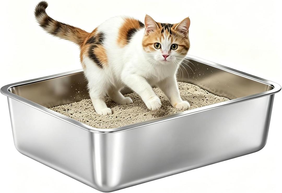 Stainless Steel Litter Box,Cat Litter Box High Sided, 17"L x 13"W x 5.1"H