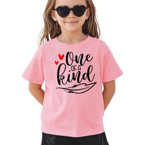Kids Little Girls T-Shirt Short Sleeve Funny Graphic Letters Print Summer Casual Crewneck Cotton Tee Top (Pink)