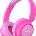 iClever BTH22 Kids Bluetooth Headphones, 60H Play Time, 74/85 dBA Safe Volume, Bluetooth 5.4, USB C, Over Ear Kids Headphones Wireless with Mic AUX Cord for iPad/Tablet/Travel, Blossom Pink