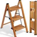 SOLADDER 3 Step Ladder, Folding Aluminum 3 Step Stool with Anti-Slip Wide Sturdy Pedal, Multi-Use for Home and Kitchen Use, Space Saving-Woodgrain(300 lbs Capacity)
