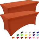 Smiry 2 Pack Spandex Table Cloth 6FT, Elastic Fitted Stretch Tablecloths, Washable and Wrinkle Free Rectangular Patio Table Cover for Outdoor, Wedding, Banquet & Parties (Rust, 72Lx30Wx30H Inch)