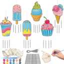 Silipull 24 Sets Summer Wind Chimes Craft for Kids Color Your Own Ice Cream Windchime DIY Unfinished Wood Hanging Ornaments Coloring Wind Chime for Kids Gifts School Home and Party Supplies