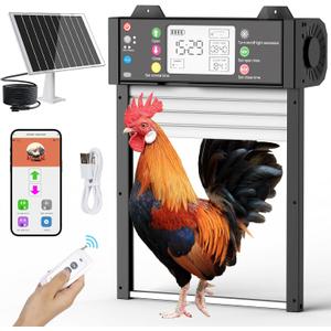 Automatic Chicken Coop Door, Smart TUYA APP Controlled, WiFi Enabled, Door Status Detection, Solar Powered, Anti Pinch, Auto Chicken Door with Timer & Light Sensor, LCD Display, 5 Modes