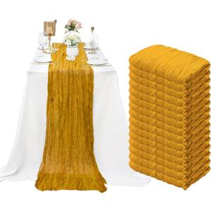 15 Pack Cheesecloth Table Runner 10Ft Romantic Cheese Cloth Table Runner 35 x120 Inch Rustic Gauze Boho Table Runners for Wedding Birthday Party Baby Bridal Shower Gender Reveal Table Decor(Mustard)