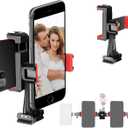 Manbily Phone Tripod Mount Adapter, 360 Rotatable Dual Cell Phone Holder Clip, Adjustable Clamp with 4 Cold Shoe, for Tripod Monopod Selfie Stick Vlog Live Streaming Video Recording