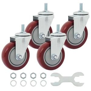 Finnhomy Swivel Caster Wheels 4 Inch Threaded Stem Casters Set of 4 Heavy Duty 1/2"-13 x 1 Anti-wear Polyurethane Industrial Castor Wheels for Cart/Furniture Load Bearing 2200 Lbs Smooth Casters Red