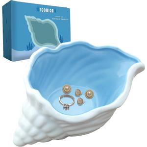Ceramic Conch Shell Jewelry Tray, Blue Shell Jewelry Dish, Trinket Dish, Earring Ring Holder Dish Ocean Coastal Decor Jewelry Plate Tray Key Bowl for Jewelry Christmas Room Beach Decor