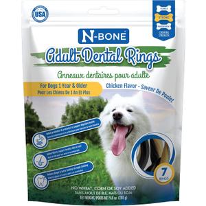 2 x N-Bone Adult Dental Rings Chicken Flavor Dog Treats, 7 Count 9.8-oz Bag, Brown, 1 Count (Pack of 1)