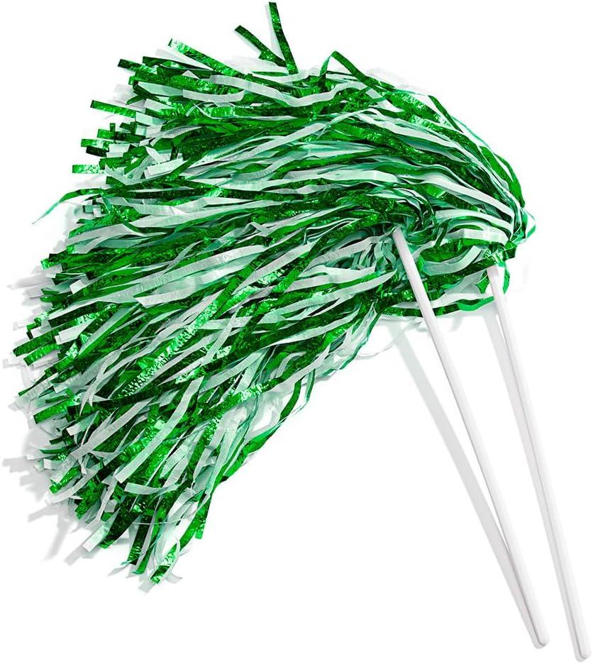 Anderson's Metallic Green and White Foil Textured School Spirit Shakers, Cheerleader Pom Poms, Football Basketball Homecoming Squad, Team, Party, Dance, Club, Performance, Fan Celebration, Pack of 10
