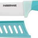 Farberware Ceramic Chef Knife with Custom-Fit Blade Cover, Razor-Sharp Kitchen Knife with Ergonomic, Soft-Grip Handle, Dishwasher-Safe, 6-inch, Aqua