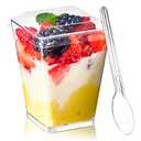 TOFLEN 50 Pack 5 oz Plastic Dessert Cups with Lids for Party, Mini Dessert Cups with Spoons Dessert Shooter Cups for Yogurt Parfait, Appetizer, Pudding, Fruit and Ice Cream