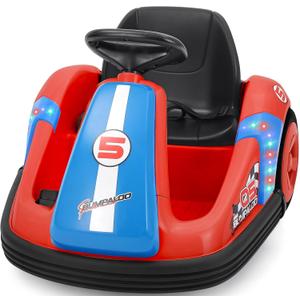 ELEMARA Kids Bumper Car with Big Wheel, 12V Toddler Bumper Cars with Remote, 2.2 Mph Max, Baby Bumping Toy Car with DIY Stickers,360 Degree-Spin, Bluetooth, Music,LED Lights, Deep Red, 27 inches x 21.3 inches x 18.3 inches