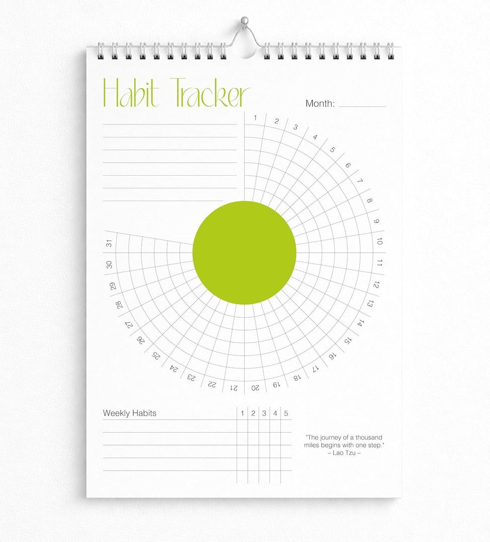 Habit Tracker Calendar (Undated 12 Month) with Silver Spiral Bound and Hanger, 7"x10" Habit Planner, Daily Weekly and Monthly Habit Tracker Journal, Habit Calendar, Colorful Layout.