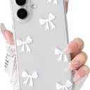 2 x NITITOP Compatible with iPhone 16 Plus Case Clear Cute Bow Knot Design for Women Girls Stylish Bowknot Durable Soft TPU Slim Protection Phone Cover - White Ribbon
