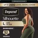 Depend Silhouette Adult Diapers, Incontinence & Postpartum Bladder Leak Underwear for Women, Maximum Absorbency, Large, Pink, 52 Count (2 Packs of 26)