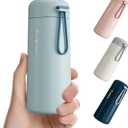 8 oz Water Bottles Made of 304 Stainless Steel, Small Water Bottles Double Wall Vacuum Insulation for Hot & Cold Drinks, Water Bottle Purse with Carry Handle - 100% Leakproof (Grayish Blue) (8.5 Ounces)