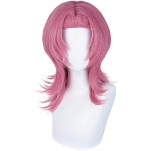 Pink Anime Cosplay Wig Dark Pink Spiky Layered Wigs 18.9'' Synthetic Hair for Men Halloween Party Daily Costumes