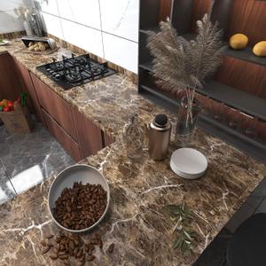 Burgeliy Peel and Stick Waterproof Wallpaper24196in Vinyl Wrap Protector Auto Modification Tint Film Dark Brown Marble Shiny Granite for Kitchen Countertops Table Desk Furniture Self Adhesive Film