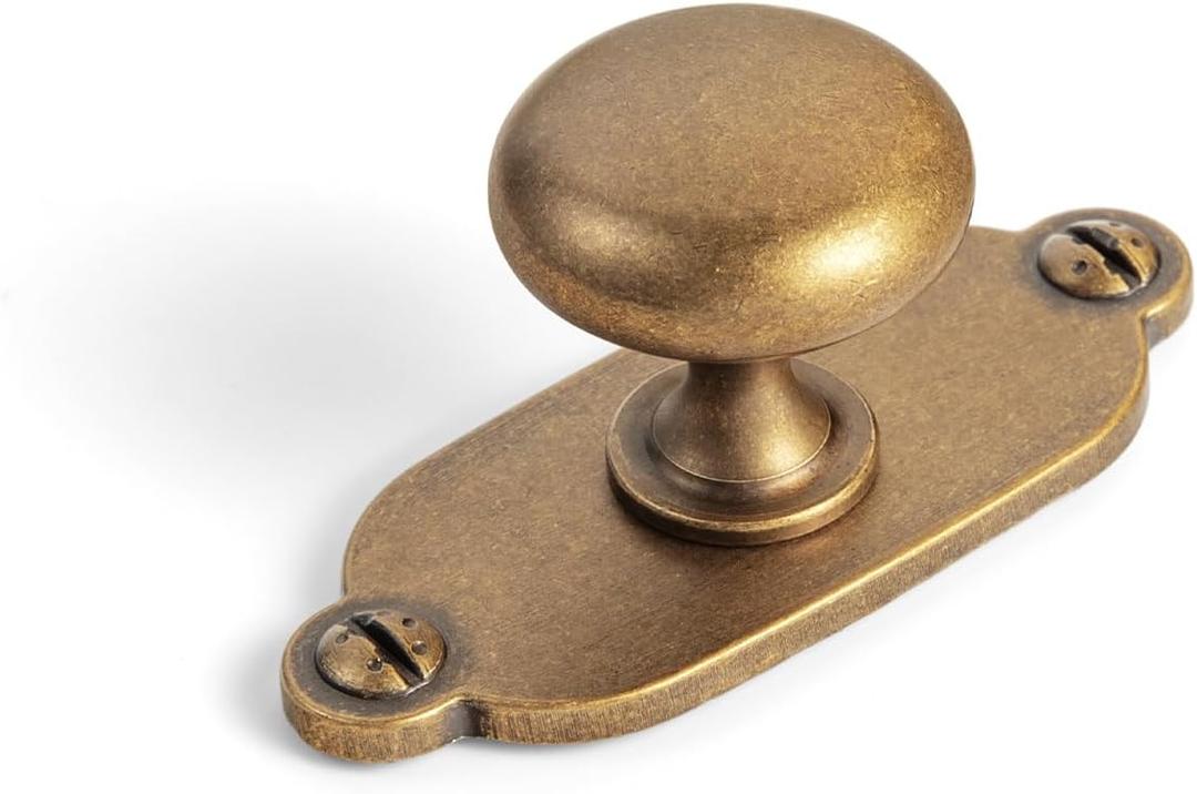 Goo-Ki Antique Brass Zinc Alloy Cabinet Knob with Backplate - Single Hole Center Cabinet Pull Hardware for Bedroom, Kitchen, 2 Pack8611-G013