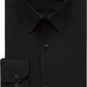 FAHIZO Men's Dress Shirt Regular Fit Soild Business Formal Long Sleeve Button Up Stretch Shirts (15.5" Neck 34"-35" Sleeve, Black)