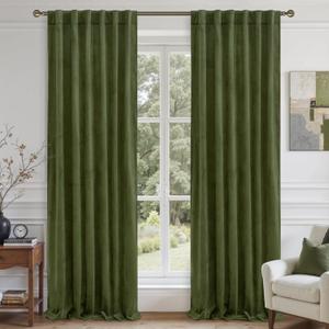 LAMIT Sage Green Velvet Curtains 84 Inch Length for Living Room, Super Soft Thermal Insulated Room Darkening Panels Privacy Back Tab and Rod Pocket Spring Drapes for Bedroom, 2 Panels, 52 x 84 Inch