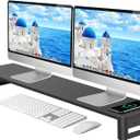 EAXBUX Dual Monitor Stand with Wireless Charging and 4 USB 3.0 Ports, Steel Monitor Stands for 2 Monitors, Metal Computer Stand Riser for Desk, Office, Laptop, PC up to 32 Inches (Black)