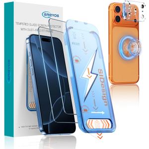 GARYOG [2-Pack Screen Protector for iPhone 17 Pro with Camera Protector & Magnetic Kickstand - 9H Military-Grade Tempered Glass,Easy Bubble-Free Installation,Ultra HD Clarity,Scratch-Resistant.