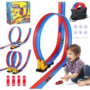 Flexible Race Car Track for Kids  15ft DIY Bendable Ramp with Suction Cups  Portable Roll-Up Car Track for Kids Compatible with 1:64 Diecast Cars  Birthday Christmas for Boys Girls Ages 3+