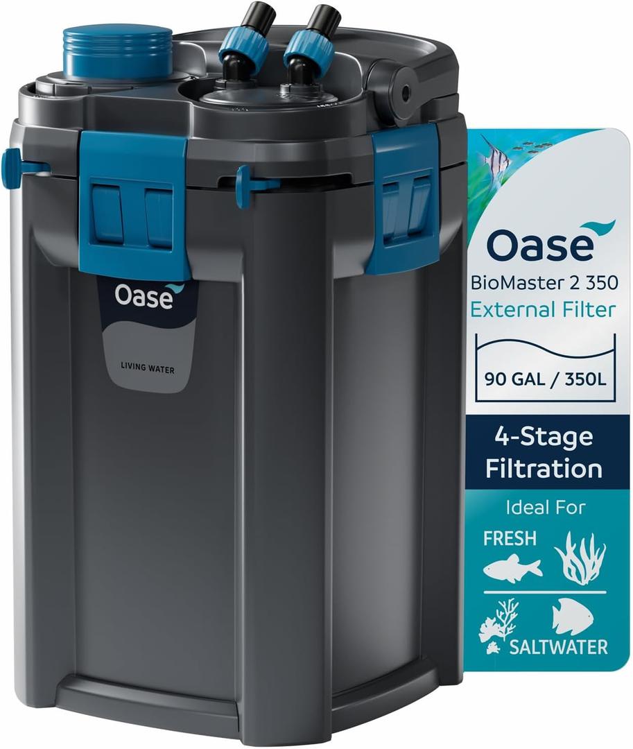 OASE BioMaster 2 350 Canister Filter for Aquariums External Aquarium Filter with EasyClean Pre-Filter Quiet Performance Freshwater & Saltwater, Up to 90 Gallons
