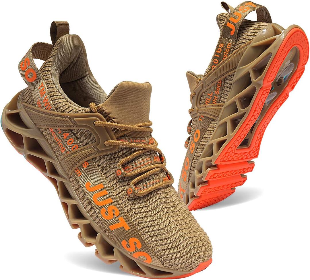 COKAFIL Mens Walking Shoes Running Athletic Fashion Tennis Blade Sneakers,Gold, 7.5