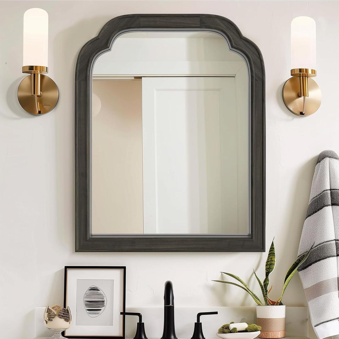 HOMECOOKIN Wood Bathroom Mirrors for Wall Mounted, 16" x 20" Rustic Wood Frame Wall Mirrors Decorative for Living Room or Bedroom Vanity Mirror (Black) 