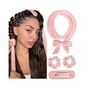 Yanibest Heatless Hair Curler, No Heat Hair Curlers to Sleep in, Super Soft Ribbon Wrap for Long Hair, Overnight Heatless Curling Set with Scrunchies and Clip, for All Hair types (Pink)