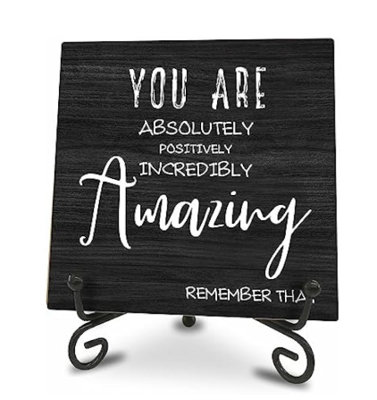 5" Inspirational Wooden Sign With A Hook - You Are Amazing - Natural Solid Pinewood Gift For Men & Women, Coworker Motivational Gift, Home & Office Wall Shelf, Desktop Decor & Gift - D09