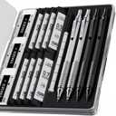 Four Candies 4PCS Metal Mechanical Pencils Set with Case, 0.5mm & 0.7 mm Artist Pencil with 8 Tubes (480PCS) HB Lead Refills, 3 Erasers,9 Eraser Refills For Writing Drafting, Drawing, Black&Silver