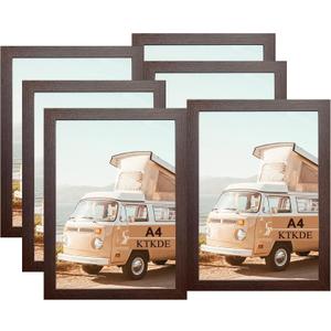 KTKDE A4 Picture Frame Set of 6, Document 8.3x11.7 Certificate Frame Walnut with Plexiglass Gallery Wall Frame, Wall Gallery Poster Frames best gift